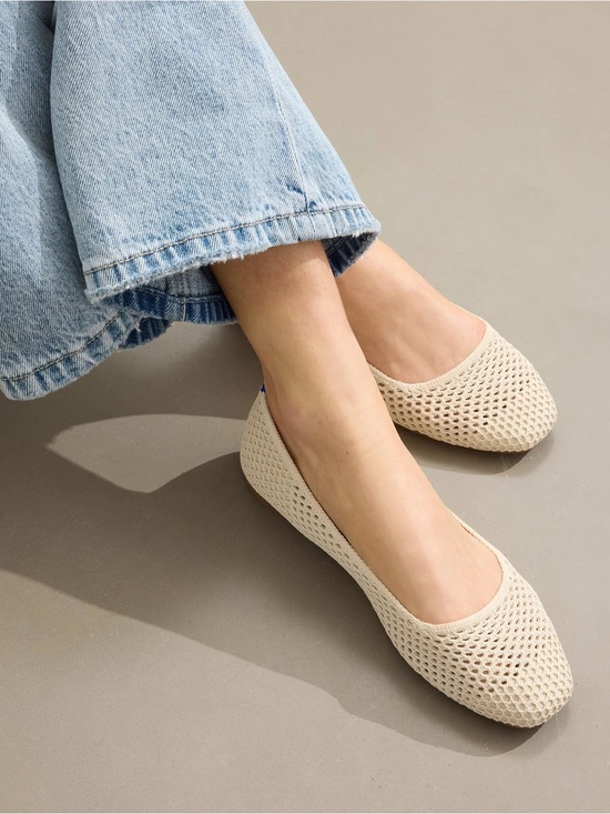 Rothy's Shoes - Rothy's The Max Square Off White Mesh Ballet Flats Ivory Perforated Knit Shoes 8